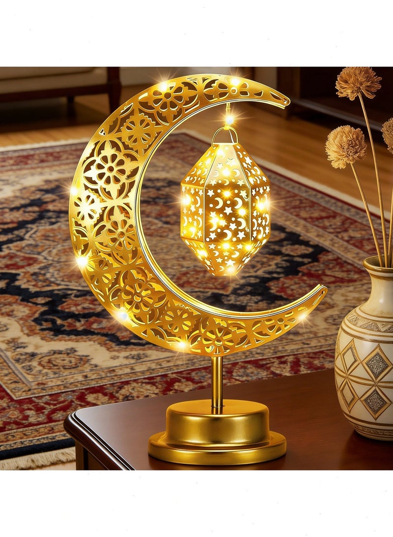 أضواء زينة رمضان - مصابيح طاولة بتصميم القمر، مصابيح LED تعمل بالبطارية لزينة العيد، أضواء رمضان ذات إضاءة ناعمة مناسبة لغرفة النوم وغرفة الطعام وغرفة المعيشة - Image 1